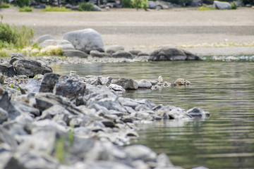 rocky shore of Lake Shchuchye, Borovoye, Kazakhstan
