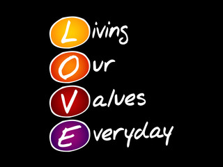 LOVE - Living Our Values Everyday, acronym business concept