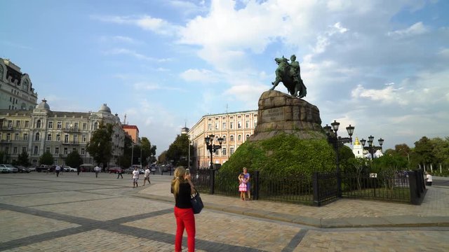Wide angle view of the Bohdan Khmelnytsky monument and Sophia Square in Kiev