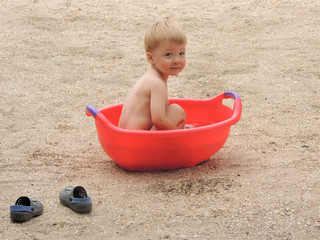 baby, sammer, sand, playing