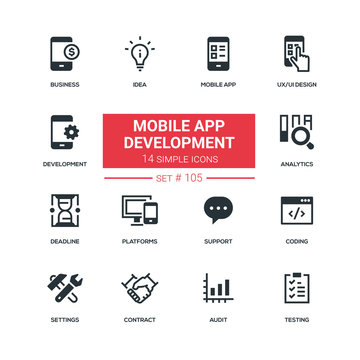 Mobile app development - flat design style icons set