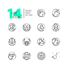 Zodiac signs - set of line design style icons