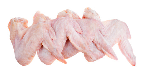 Group of Raw chicken wings isolated on white background