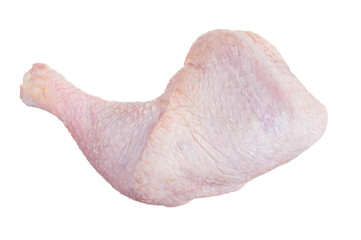 One Raw chicken leg drumsticks isolated on a white background