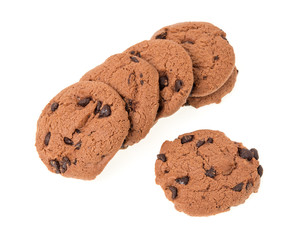 Chocolate chip cookies isolated on a white background.