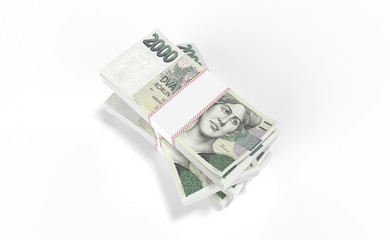 3D realistic render of 2000 stack czech crown ceska koruna national money in czech republic. Isolated on white background.