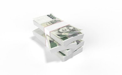 3D realistic render of 2000 stack czech crown ceska koruna national money in czech republic. Isolated on white background.