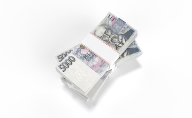 3D realistic render of 5000 stack czech crown ceska koruna national money in czech republic. Isolated on white background.