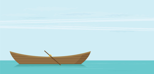 Fototapeta premium Wooden boat. flat vector illustration