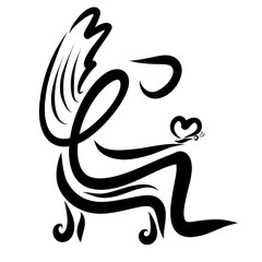 Butterfly with a wing in the form of a heart in the hands of a winged man