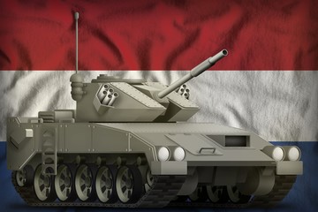 light tank apc on the Netherlands national flag background. 3d Illustration