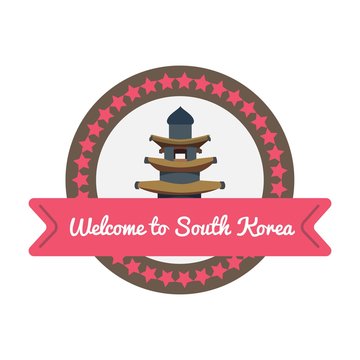 Korean welcome sticker in flat style.
