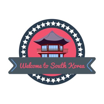Korean welcome sticker in flat style.