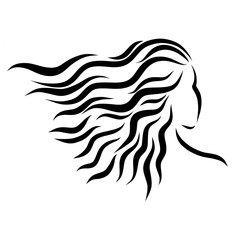 Young woman, wind lifts long hair, beauty