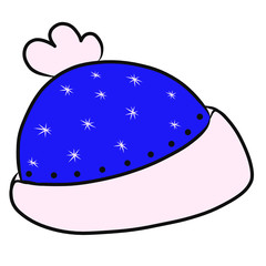 Blue winter hat with fur and snowflake pattern