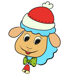 Merry lamb with blue wool, holiday and christmas