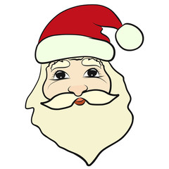 the head of a funny Santa Claus in a red hat