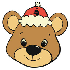 A merry bear in a hat with a Christmas tree