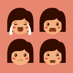 little girls emoticon set kawaii characters vector illustration design