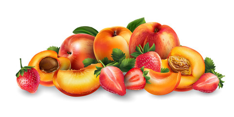 Apricot, peach and strawberry