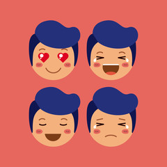 little boys emoticon set kawaii characters vector illustration design