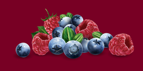Raspberries, blueberries and strawberries