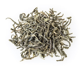 Heap of green tea isolated on white background