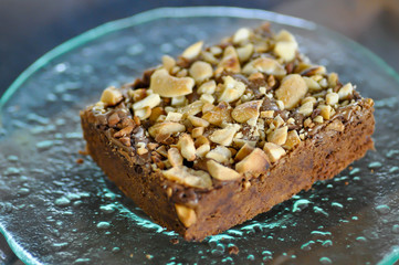 brownie or chocolate cake with nut