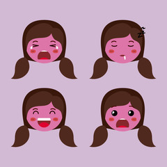 little purple girls emoticon set kawaii characters vector illustration design
