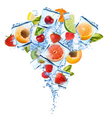 Fruits in ice cubes isolated
