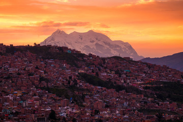 City of La Paz at sunrise, Bolivia - obrazy, fototapety, plakaty