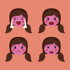little purple girls emoticon set kawaii characters vector illustration design