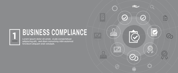 Fototapeta na wymiar In compliance web banner - icon set that shows a company passed inspection