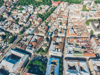 aerial view of old european city in summer time