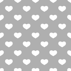 Cute seamless vector pattern with white hearts on grey background