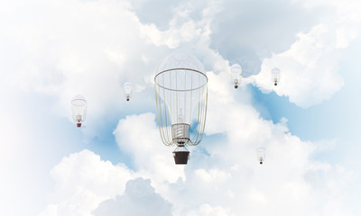 Flying hot air balloons in the air.