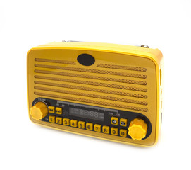 Retro old of yellow radio isolate on white background. Vintage style