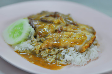 grilled pork or rice topped with crispy pork