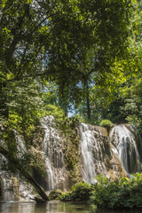 soft water of the stream in the natural park, Beautiful waterfall in rain forest