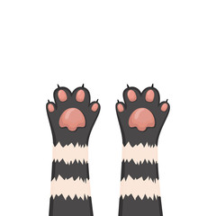 Cats background, kitten cartoon paws set, vector illustration
