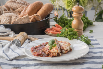 cooking healthy diet food in the home kitchen, Healthy Chicken parmesan