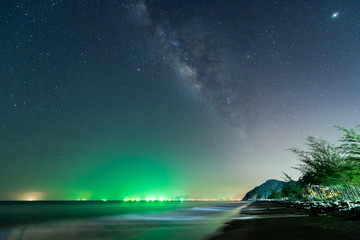 Naklejka na ściany i meble Landscape view of Milky way in night sky over beach, Thailand