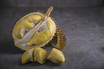 close up shot on durian, sweet king of fruits on dark background,