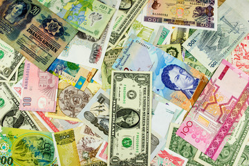 Different world banknotes. Background for business and finance. Money concept