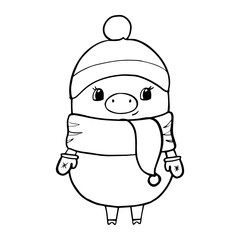 Vector illustration of cute pig isolated on white background