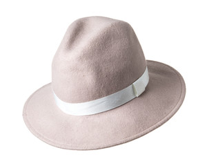 Women's hat felt isolated on white background,beige felt hat