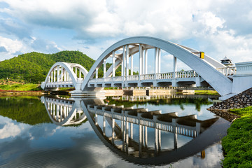 Fototapeta premium Old white railway bridge constructed at Lamphun, Thailand.