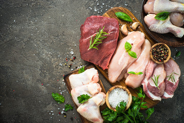 Fresh meat assortment - beef, pork, chicken.