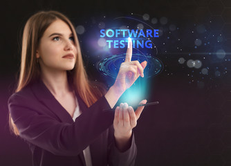 The concept of business, technology, the Internet and the network. A young entrepreneur working on a virtual screen of the future and sees the inscription: Software testing