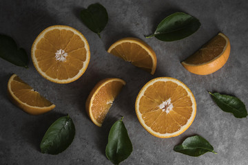 Beautiful, fresh orange on the dark background. Healthy sweet food concept.